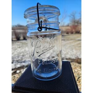 Antique Ball Eclipse clear glass qt canning jars rare old wide mouth  rb 198